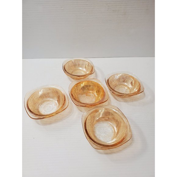 Other - Iridescent Marigold Amber Berry Bowls Small Single Service Glass Square Round 5
